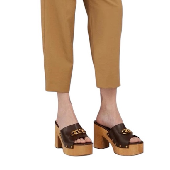 Valentino Garavani brown calf leather VLogo platform sandals mules . 38.5 NWB - Picture 7 of 11
